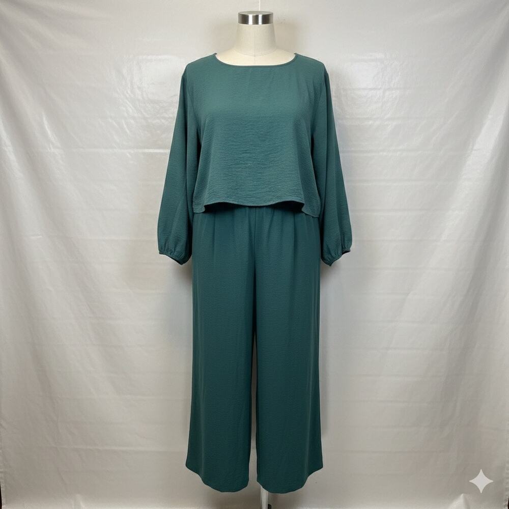 Roylamp Dark Green Wide Leg Two Piece Set XXL Women's Blouse & Pants Pajama